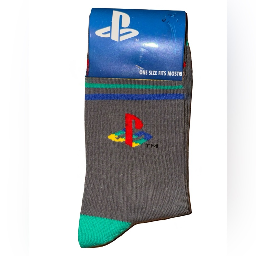 NWT Grey Sports Socks with Multicolour Sony PlayStation Logo and Stripe Accents